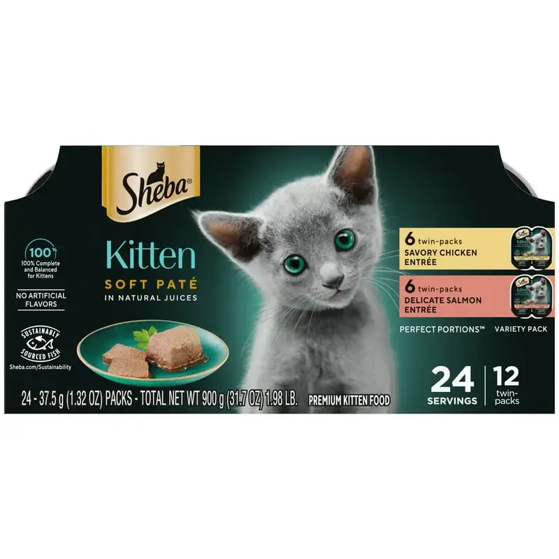 

PORTIONS Kitten Chicken and Salmon Entrées Variety Pack, 12-Pack of 2.64 oz. Singles
