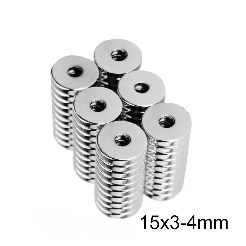 Неодимовый магнит размером 15x3-4 мм с отверстием 15x3/4
