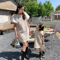 mother and daughter dresses 2022 baby girls and womens puff sleeve beige princess dress parent child matching summer clothing