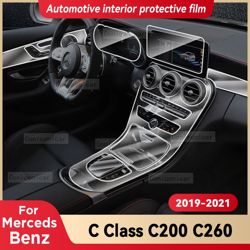 

For Merceds Benz C Class C200 C260 2019-2021 Car Interior Center Console Transparent TPU Protective Film Anti-scratch Repair