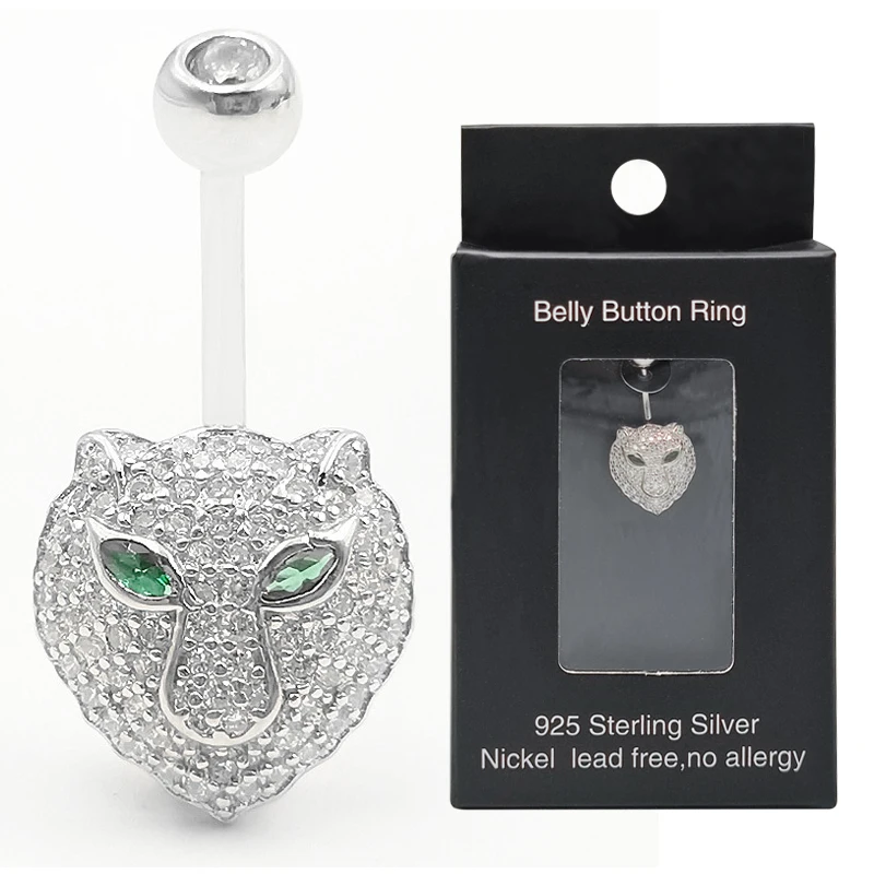 

1pc 925 Sterling Silver Button Ring for Women Belly Piercing Tiger Navel Rings