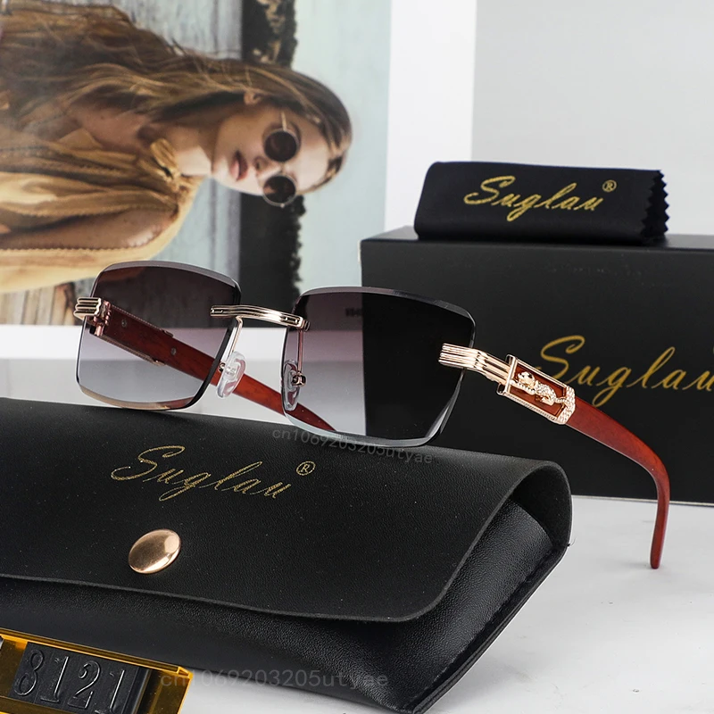 Солнцезащитные очки без оправы для мужчин и женщин винтажные прямоугольные