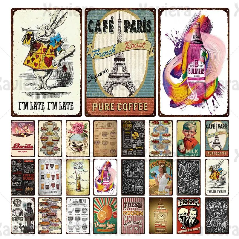 

Retro Metal Tin Sign Drinks Beer Coffee Vintage Decorative Plaque Coffee/Food Menu Bar Cafe Restaurant Home Decor Wall Art Plate