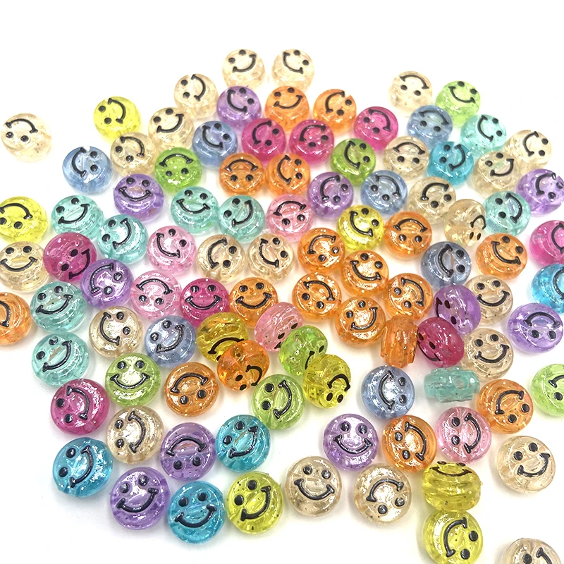 

100pcs/Pack 10mm Oval Acrylic Spacer Beads Smiley Face Beads Used For Jewelry Making DIY Charm Beads Bracelet Necklace