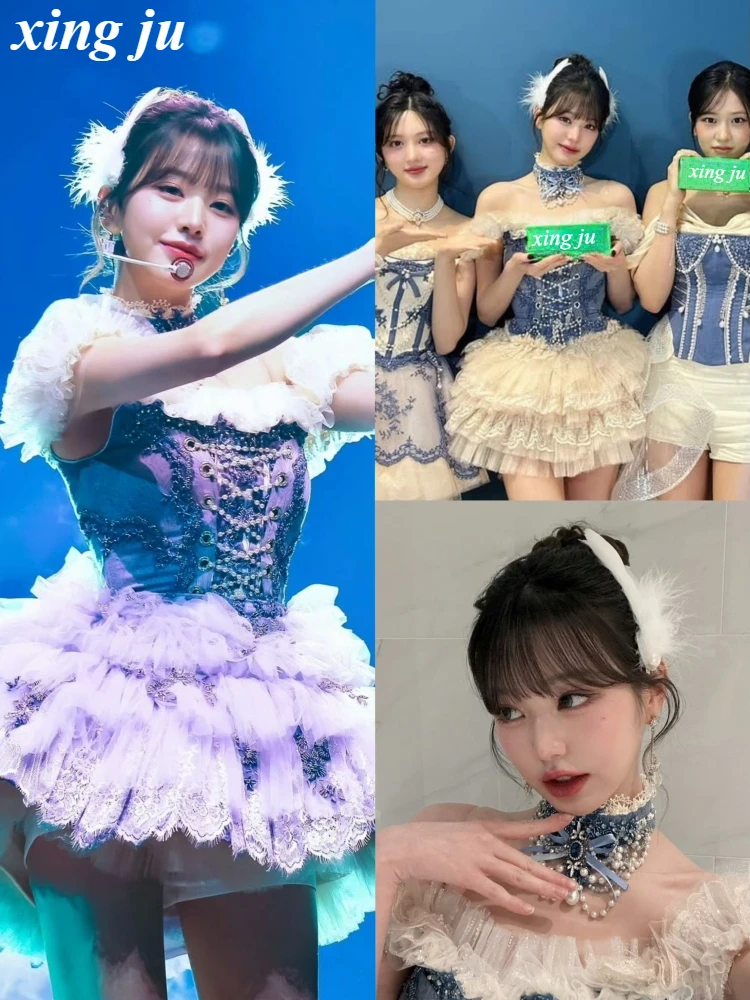 Фото Певица Kpop сценический танец без бретелек короткое платье принцессы женское групповое концертное джазовое танцевальное костюм фестивали одежда для выступлений №2