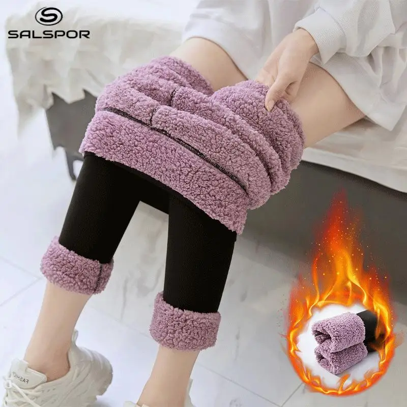 

SALSPOR Thick Warm Winter Leggings Of Women Solid Color High Waist Skinny Winter Leggings Beautiful Skinny Mallas Casual Pants