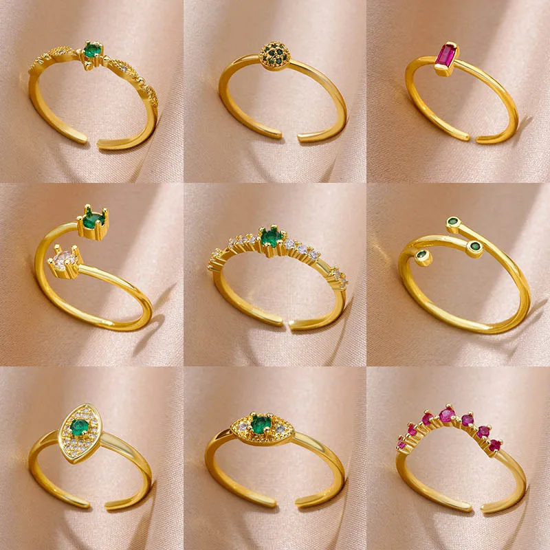 

Tiny Green Zircon Round Rings For Women Geometric Stainless Steel Oval Ring Luxury Wedding Christmas Jewelry Gift Free Shipping