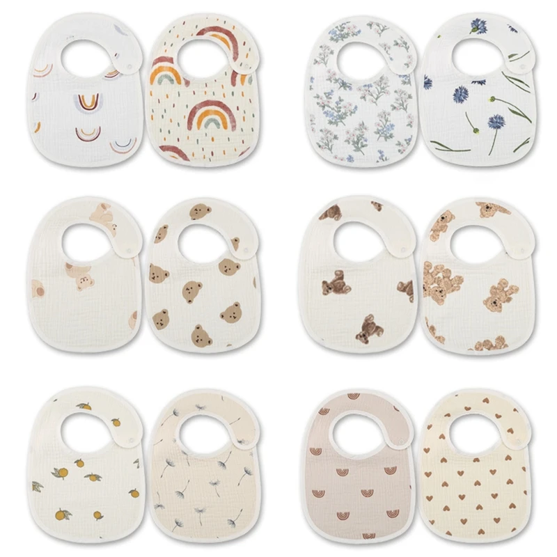 

Baby Cotton Bib 2pcs Toddler Cartoon Pattern with Snap Buckle Drool Saliva Towel