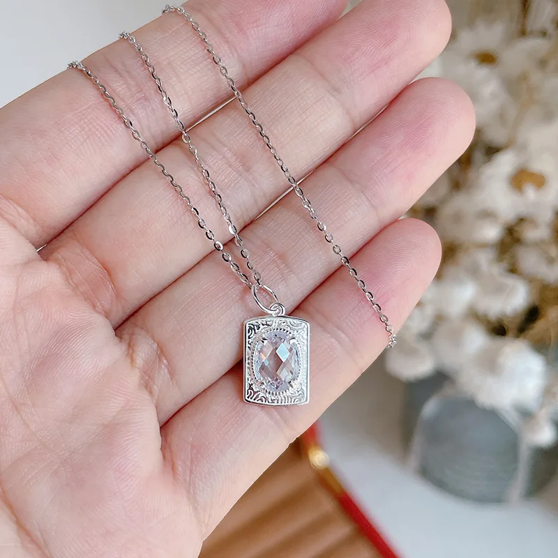 

925 Sterling Silver Vintage Natural Quartzite Necklace S925 Wedding Jewelry Party Gown Runway rare Boucle Korean Japan INS