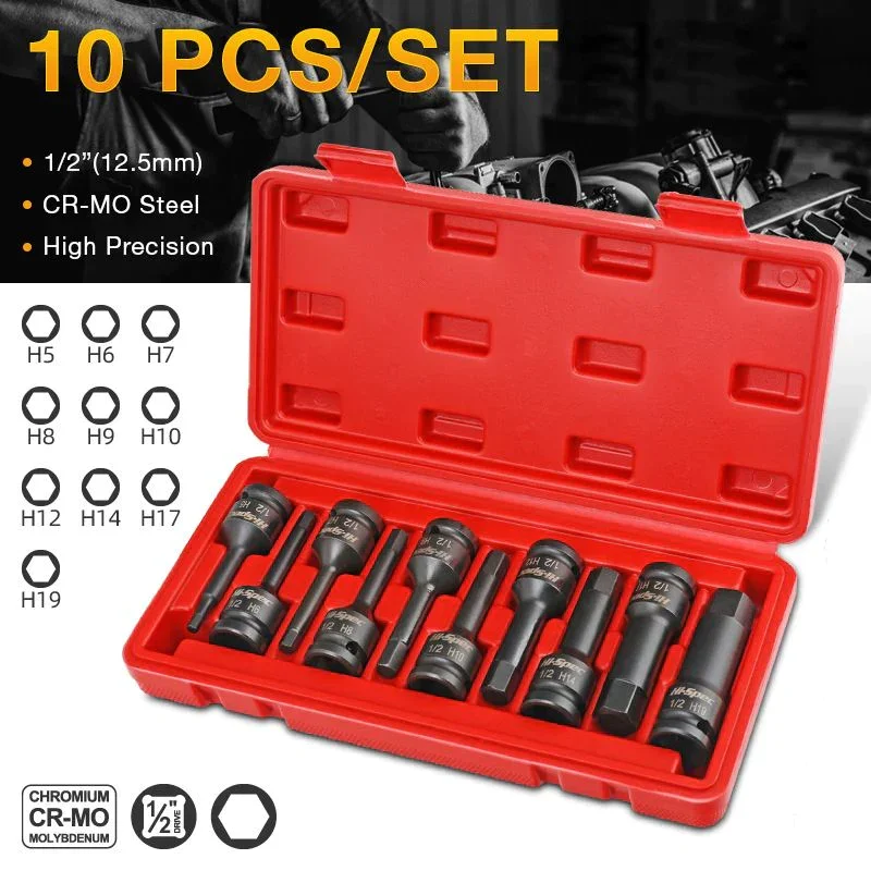 

8/10PCS 1/2” Pneumatic Wrench Hexagonal Drive Bits Kit Extended Air Wrench H5-H19 Allen Keys Screwdriver Bit Socket Tools Set