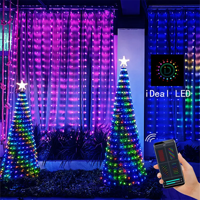 Smart APP Christmas Lights LED RGB Curtain String Light Garland Remote Fairy Light DIY Picture Display Decor Wedding Bedroom