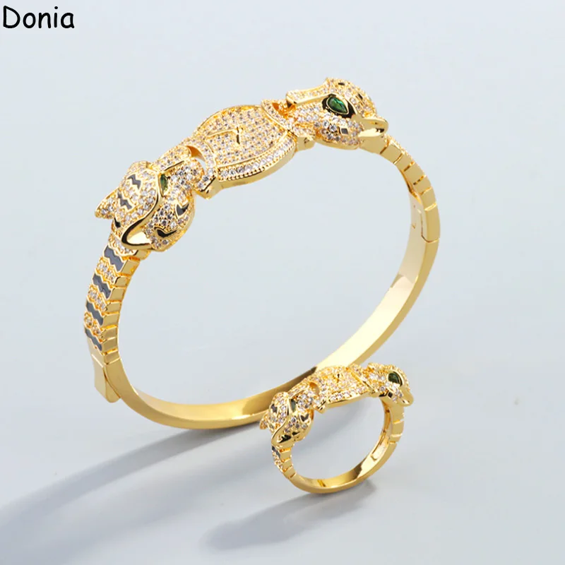 

Donia Jewelry European and American double-headed Cheetah Zebra Titanium steel micro-inset AAA zircon luxury bracelet ring