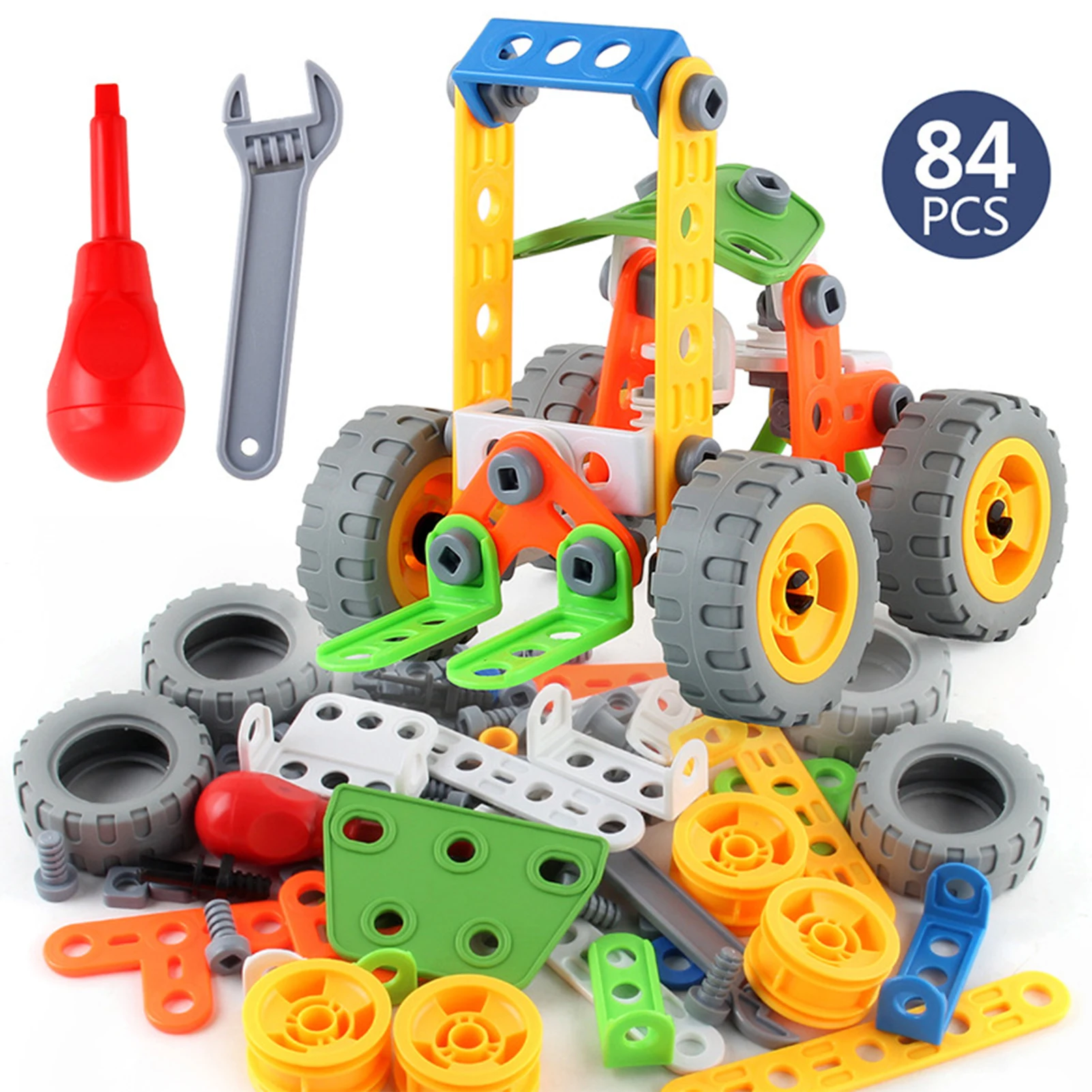 

84pcs Children's Disassembly And Assembly Engineering Vehicle Building Blocks DIY Nut Assembly And Disassembly Sliding Forklift
