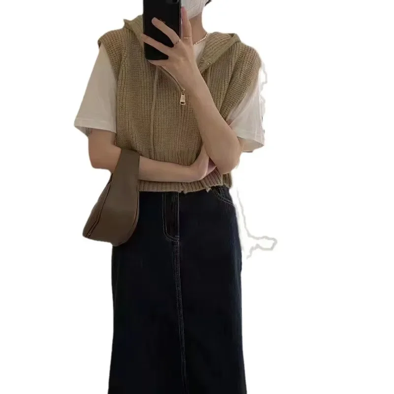 Ранняя осень 2023 корейский шикарный укороченный жилет с завязками на шнурке