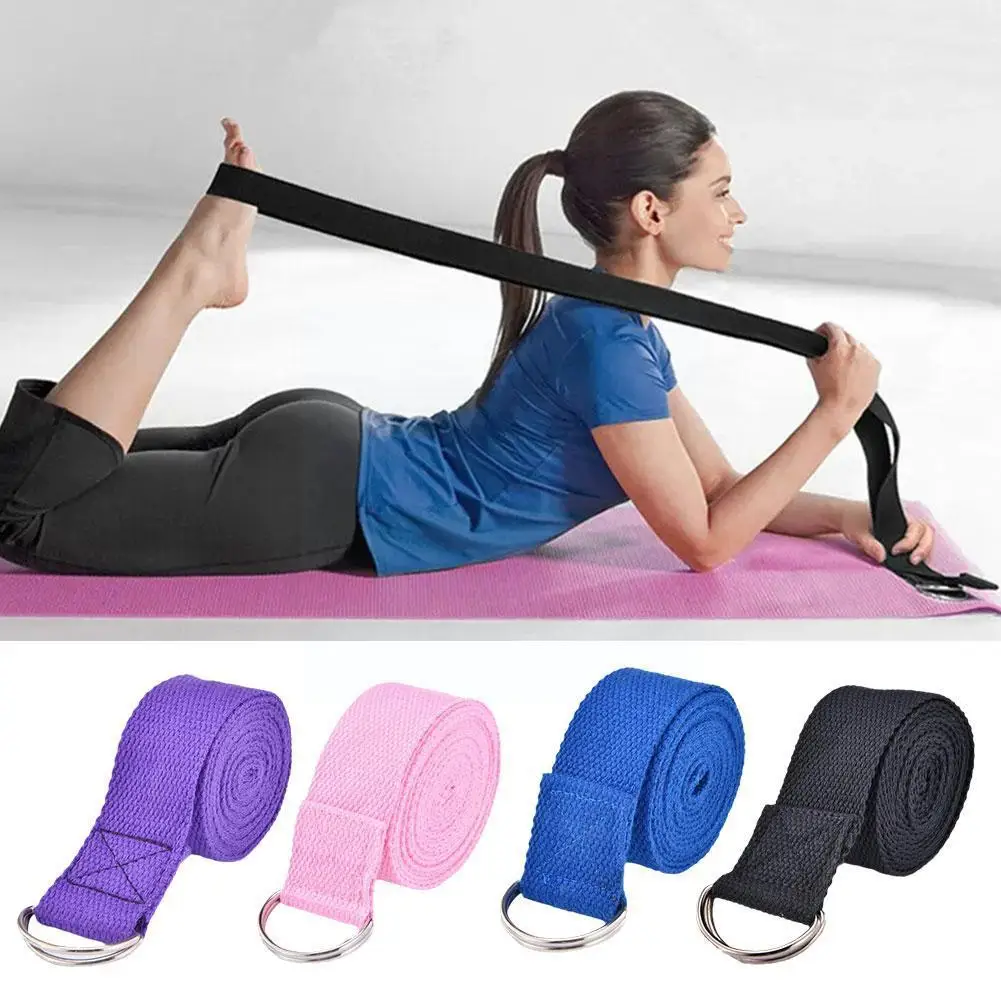 

72 Inch Yoga Stretch Strap Solid Color D-Ring Cotton Gym Belt Exercise Fitness Loop Color Leg Training 4 S4G2