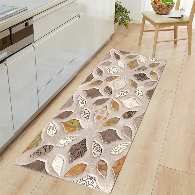 

3d Kitchen Carpet Rug Carpets for Floor Mat Mats Runner Bath Modern Long Traditional Washable Light Flower Fabric Nordic Coffee