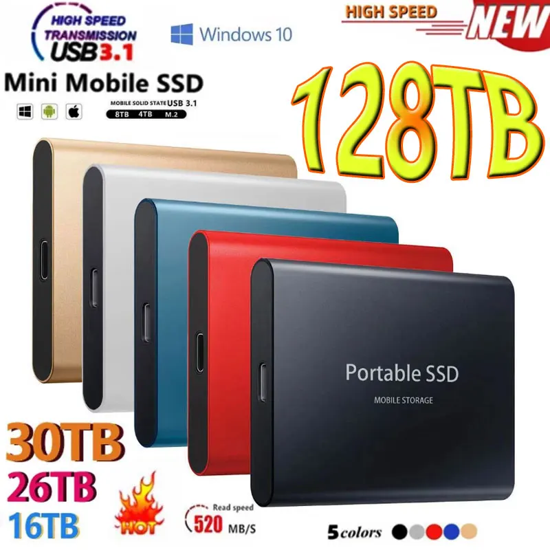 

Portable SSD Type-C USB 3.1 4TB 6TB 16TB 30TB SSD Hard Drive 2TB External SSD M.2 for Laptop Desktop SSD Flash Memory Disk