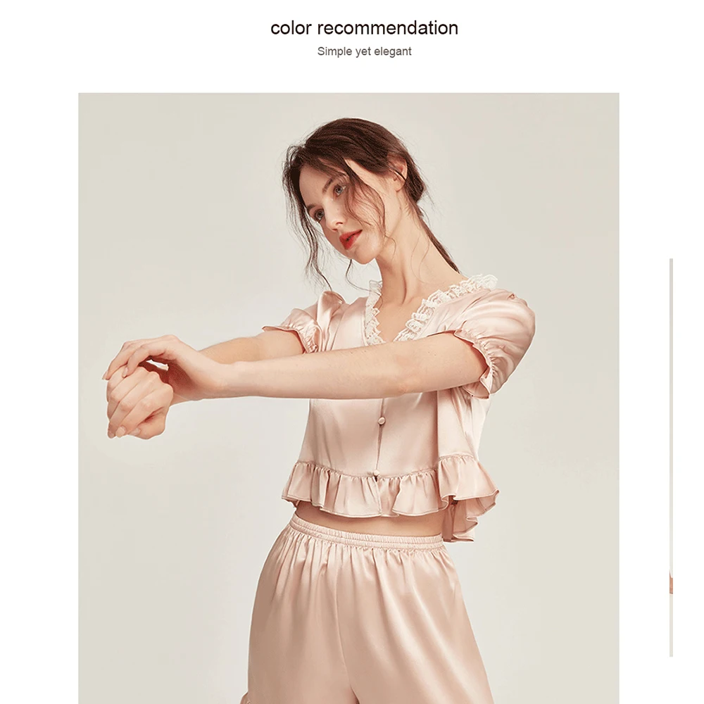 LiliRoms Pink 22 Momme 100% Silk Pajamas Set Sleepwear Luxury Natural Silky Shorts Sleep Women's Clothing For Your Love Gift