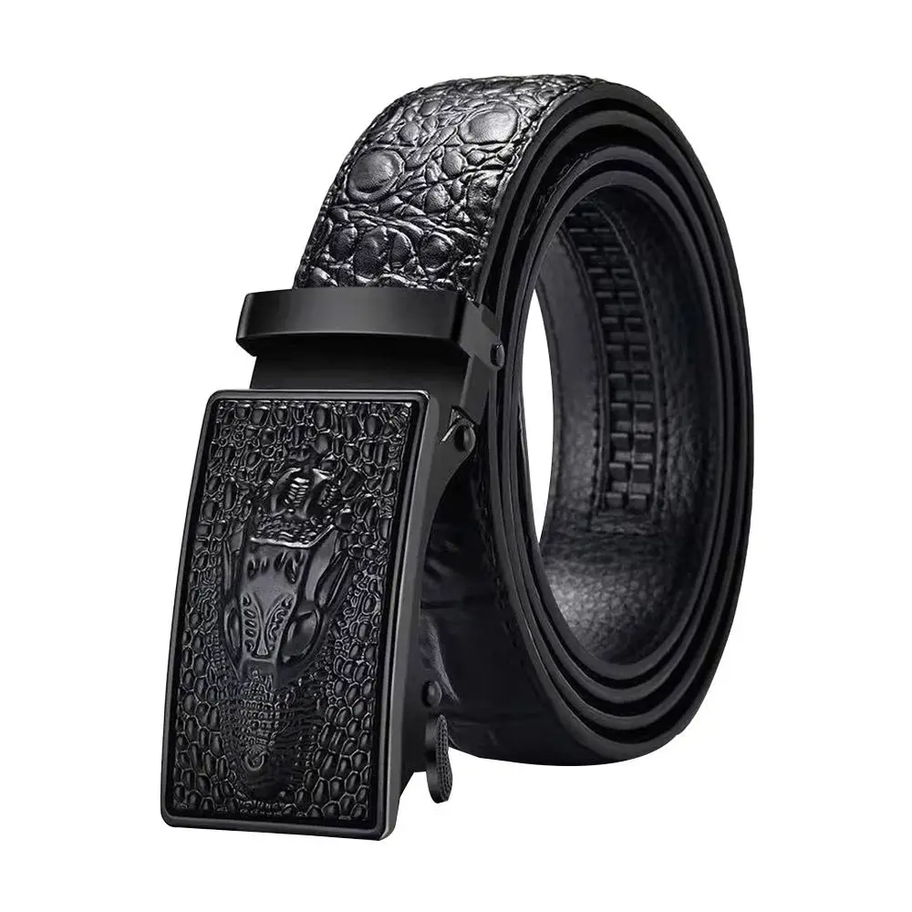 Strong Vintage Man Fashion Business Belts Automatic Buckle Waistband Crocodile Pattern Waist Band Leather Belt