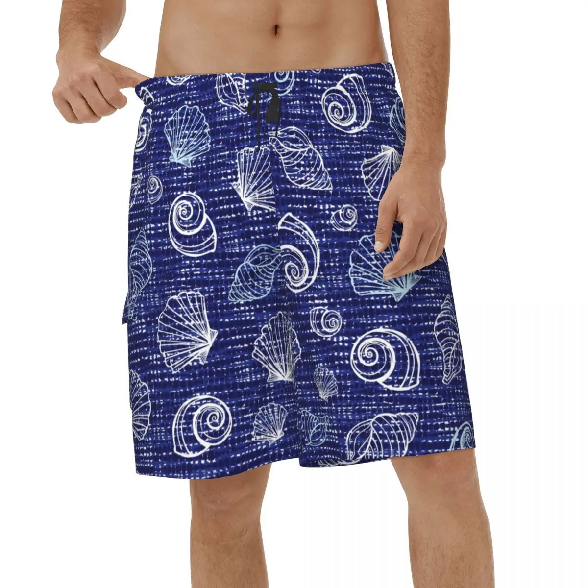 

Shibori Blue Canvas Sea Shells Shorts 3D Men's Beach Shorts Casual Men Briefs