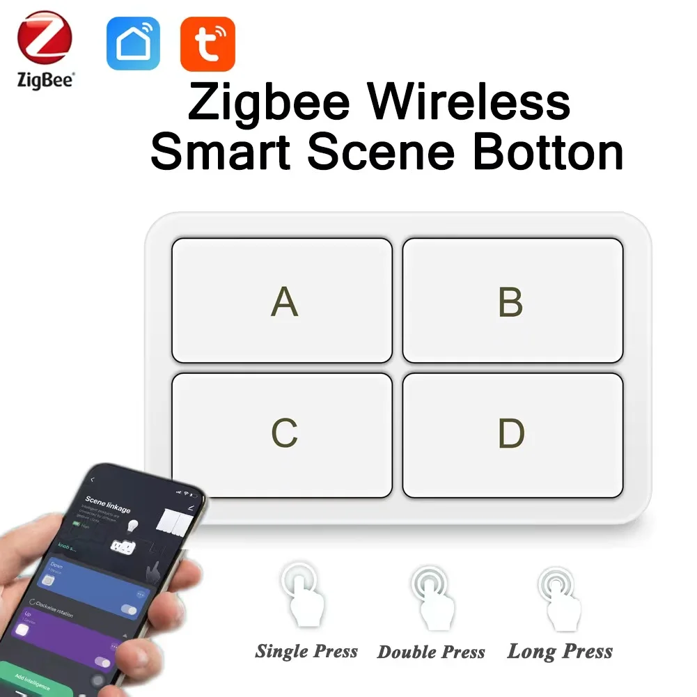 

Tuya Zigbee 3.0 4 Gang 12 Scene Button Switch Smart Home Wireless Scene Switch Remote Control Via Smartlife/Tuya APP 2MQTT