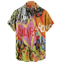 summer shirt for men shirt hawaiian casual fashion short sleeves 3d graffiti printing tops v neck oversized loose men clothing