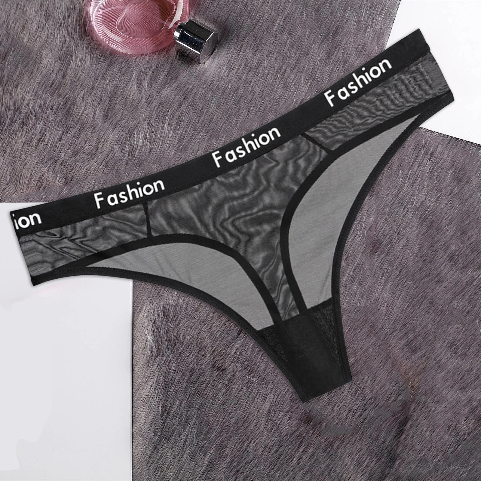 

Women's Sexy Mesh Underwear High Waist Transparent Breathable Underpant Seamless Letter Panties Intimates Lingerie Thong Panties