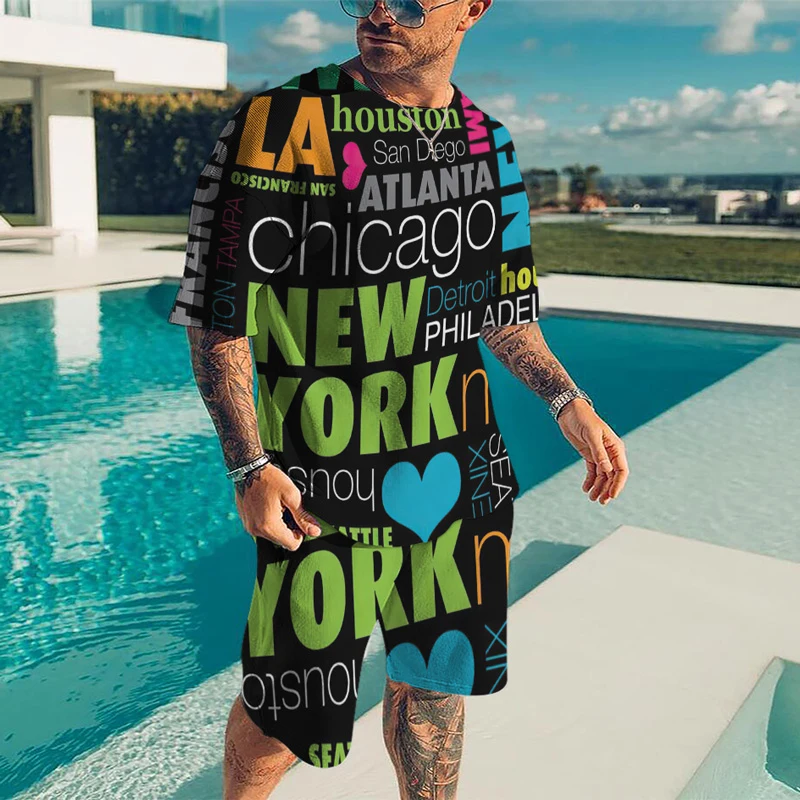 

2022 Summer New Harajuku Retro Style Sports Fashion Men's Round Neck Street Hip-Hop Oversized 3D Printing Casual T-Shirt Suit