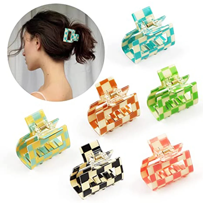 

New Women Acetate Checkered Mini Hair Clip Claw Girl Square Ponytail Hair Claws Clips Barrette Headband Fashion Hair Accessories