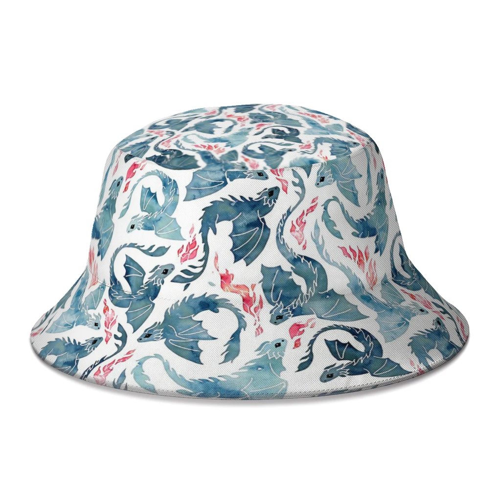 

Summer Unisex Hip Hop Bucket Hats Dragon Fire Women Men Fishing Fisherman Hat Autumn Streetwear Boonie Hat for Bob