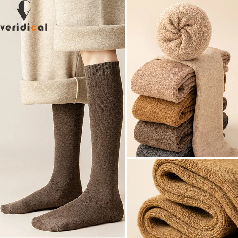 Long Socks Winter Women Stockings Thick Cotton Solid Warm Thigh High Street Fashion Young Casual Knee Terry Socks Harajuku