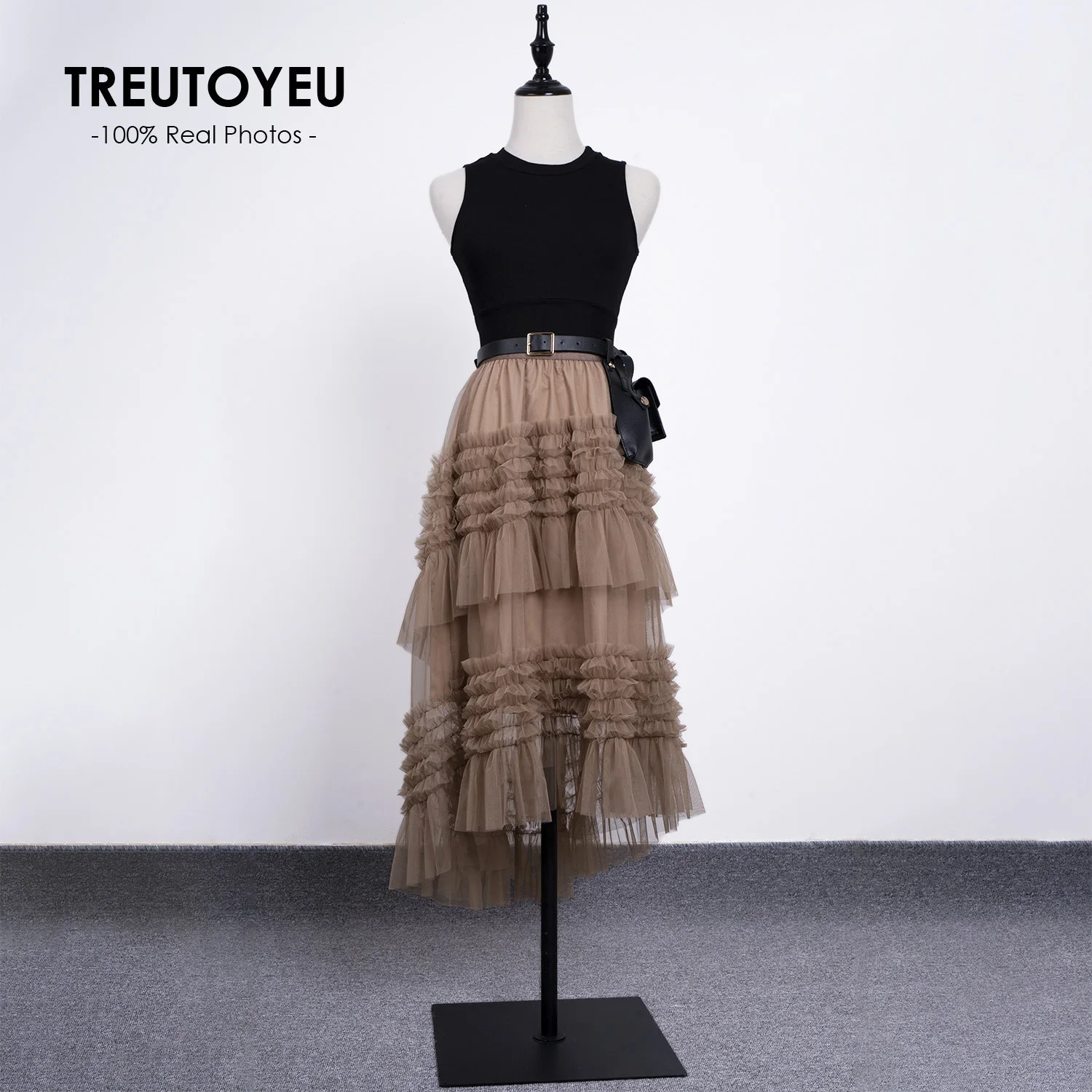 

High Low Style Tulle Pleated Skirt Korean Fashion Black Brown Maxi Long Skirts for Womens 2022 Gothic Grunge Jupe Longue Falda