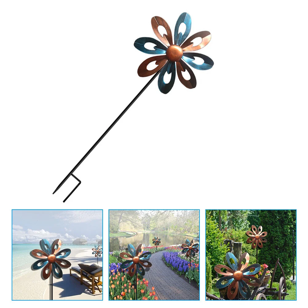 

Rotating Windmill Garden Decor Iron Craft Floral Ornament Scene Flower Centerpieces Outdoor