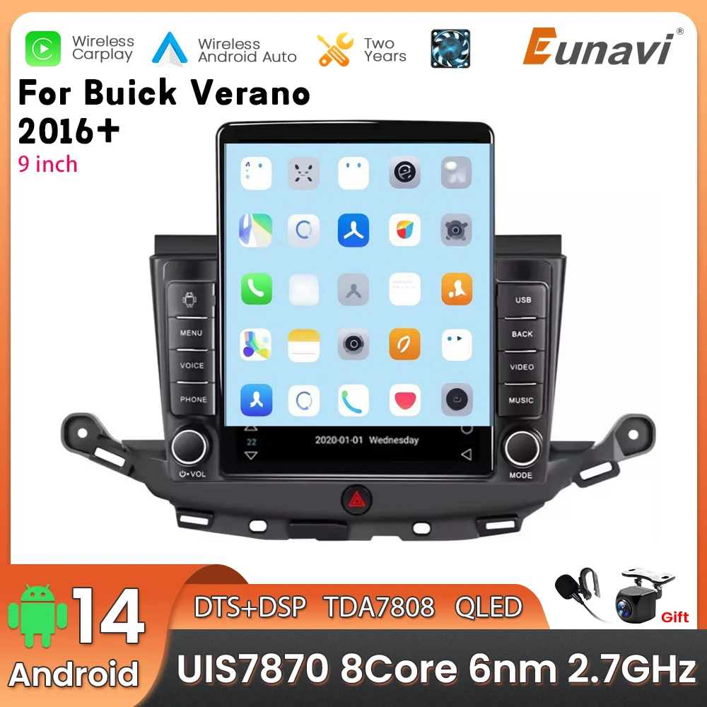 Фото Автомобильный мультимедийный плеер Android 14 2 Din для Buick Verano 2016+, головное устройство, стерео GPS-навигация BT WIFI №1