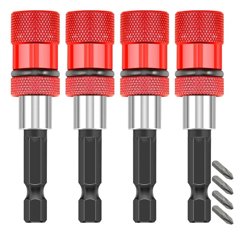 

4Pcs Adjustable Screw Depth Magnetic Screw-Driver Bit Holder 1/4 Inch Hex Driver With 4Pcs PH2 Bits 60Mm Quick Holder
