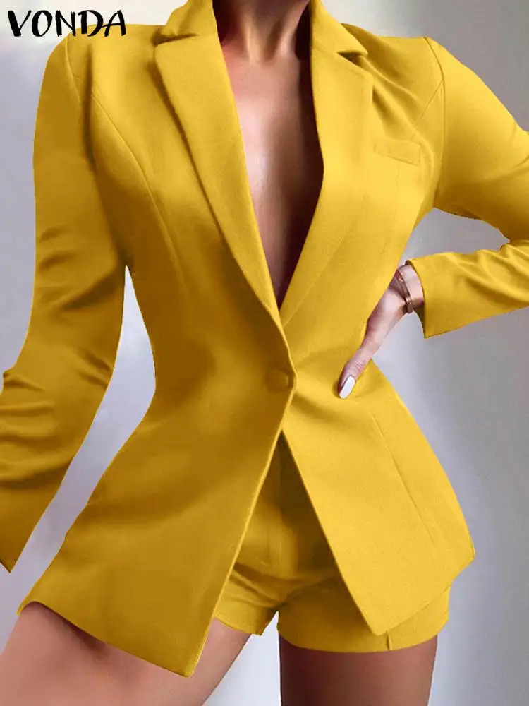 

2022 VONDA Elegant Outerwear Women Blazer Long Sleeve Solid OL Style Fashion Suit Collar Button Office Formal Coats Overcoats