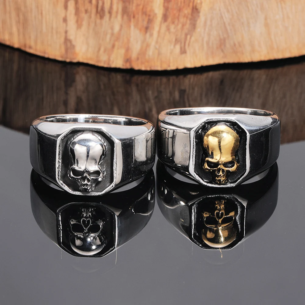 Punk Hip Hop Gothic Skull Ring for Men Boys Fashion Vintage Biker Skull Signet Ring Stainless Steel Jewelry Gift Free Shipping