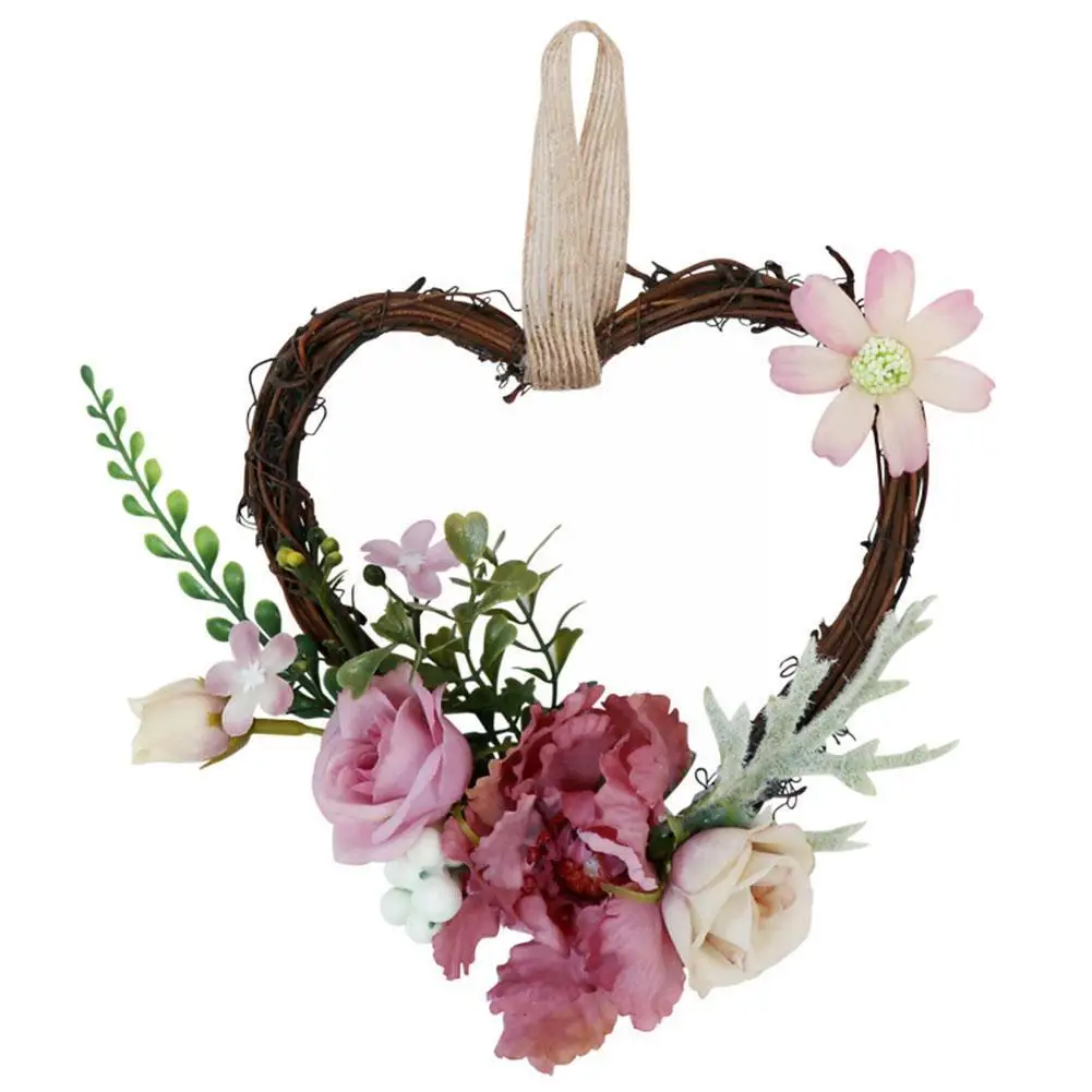 

Венок на День святого Валентина для входной двери, в форме сердца, искусственная Роза, цветок, гирлянда, шелковая искусственная пиона, свадебное настенное украшение, F0W1