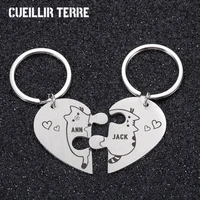 cat couple keychains 2pcs jigsaw keychain custom keyring personalized keychain love gift jewelry