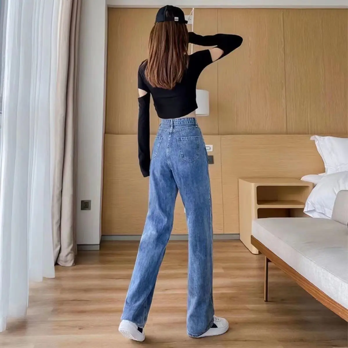 2022 New Woman Trend Jeans High Waist Wide Leg Cotton Denim Clothing Blue Streetwear Vintage Fashion Harajuku Straight Pants