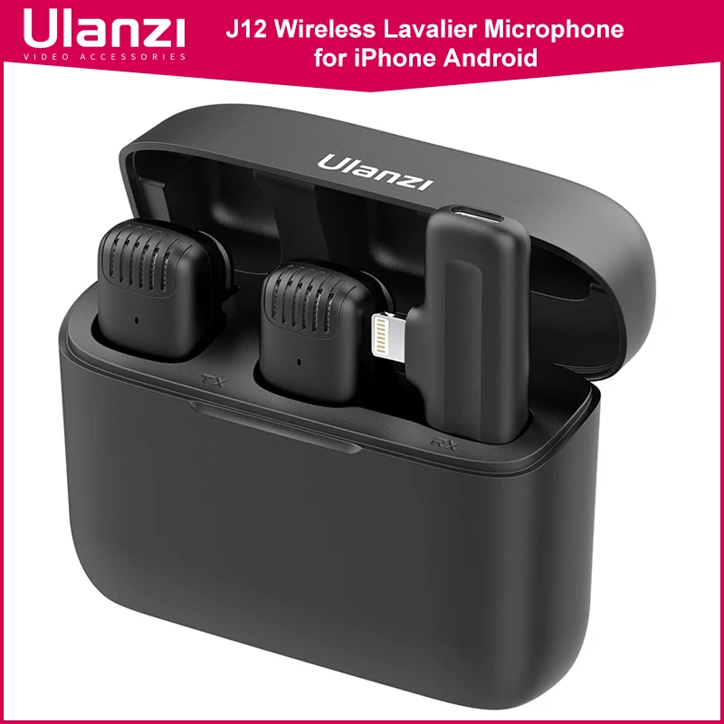Ulanzi J12 Wireless Lavalier Microphone System Audio Video Recording Microphone Mini Mic for iPhone Android Live Broadcast