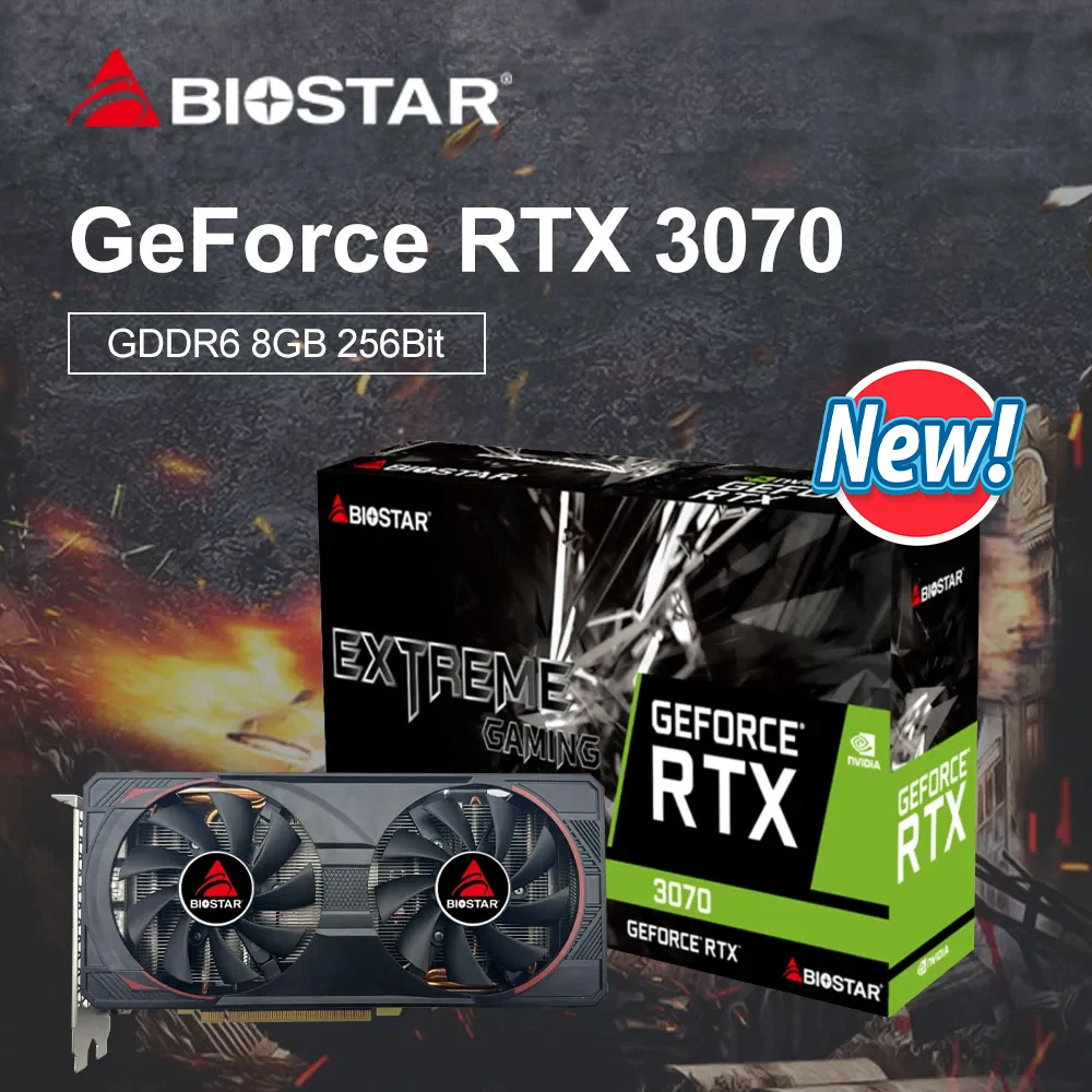 Новинка, компьютерная видеокарта BIOSTAR RTX3070 8 Гб LHR GDDR6 256 бит, видеокарта Nvidia RTX 3070 8 ГБ, видеокарта rtx 3070 DP * HDMI