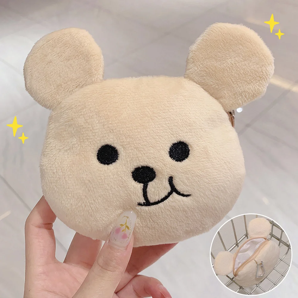 

Mini Cute Bear Coin Purse Soft Cartoon Coin Purse Lovely Data Line Bag Simplicity Durable Plush Zipper Coin Purse Accessories