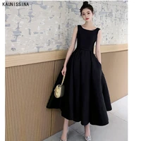 kaunissina vintage backless cocktail dresses o neck sleeveless a line homecoming dress back bow black formal party gowns