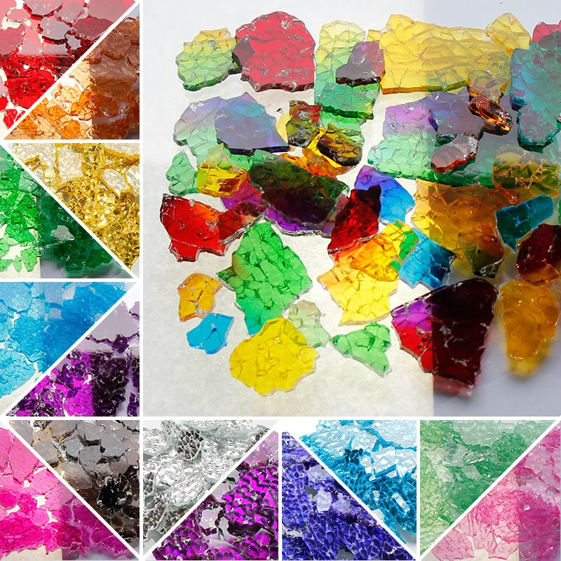 500g/17.63oz Colorful Glass Fragments Mosaic Tiles Translucent Mirror Broken Pieces DIY Art Craft Crack Material |