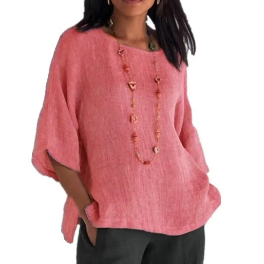 

Women Shirt Simple Ladies Solid Color Crew Neck Loose-fitting Shirt for Party Women Blouse Women Top