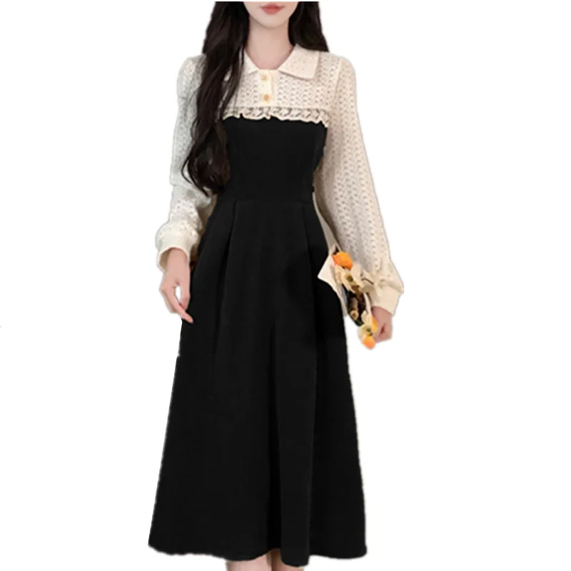 Утолщенное кружевное платье для женщин бархатное из евро-хлопка стандартная