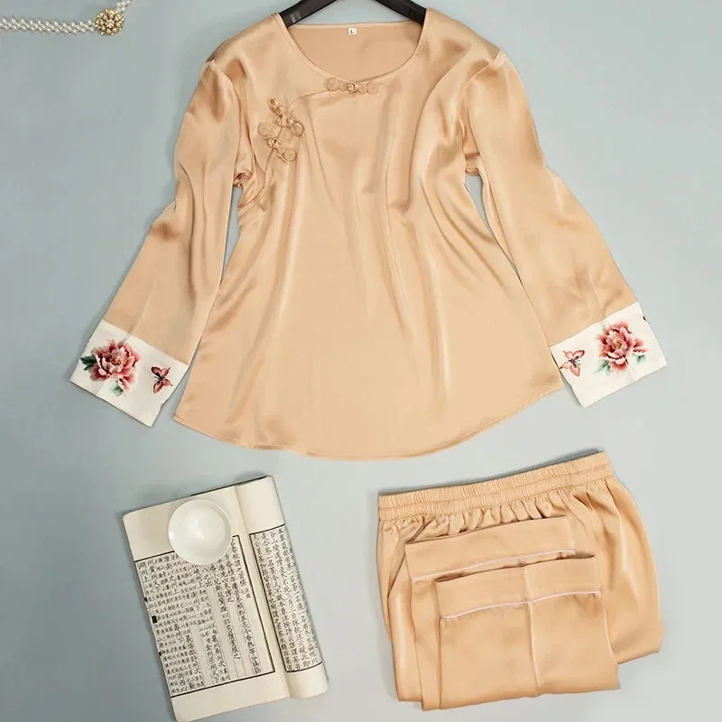 Пижама 17021-7Suzhou с вышивкой женская шелковая вышивка знаменитая народная