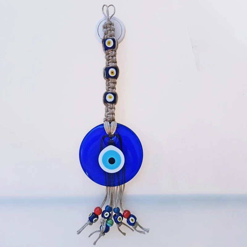 

Lucky Eye Glass Blue Turkish Evil Eye Pendant Wall Hanging Multi Color Bead Handmade Decoration for Home Living Room Car Gift