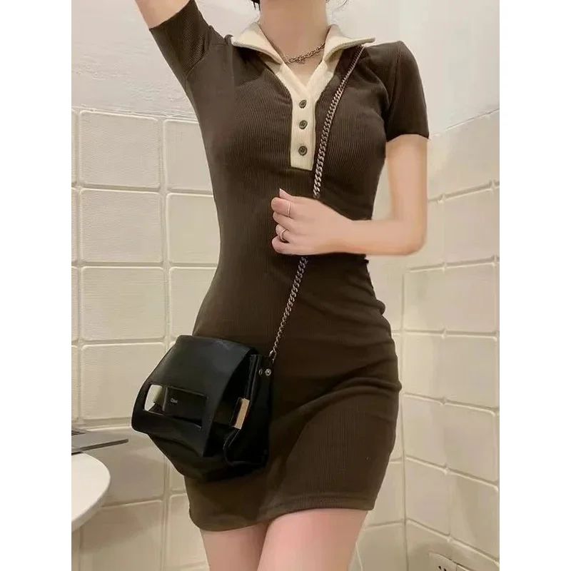 Вязаное школьное платье-футболка Qweek в стиле Харадзюку женские облегающие